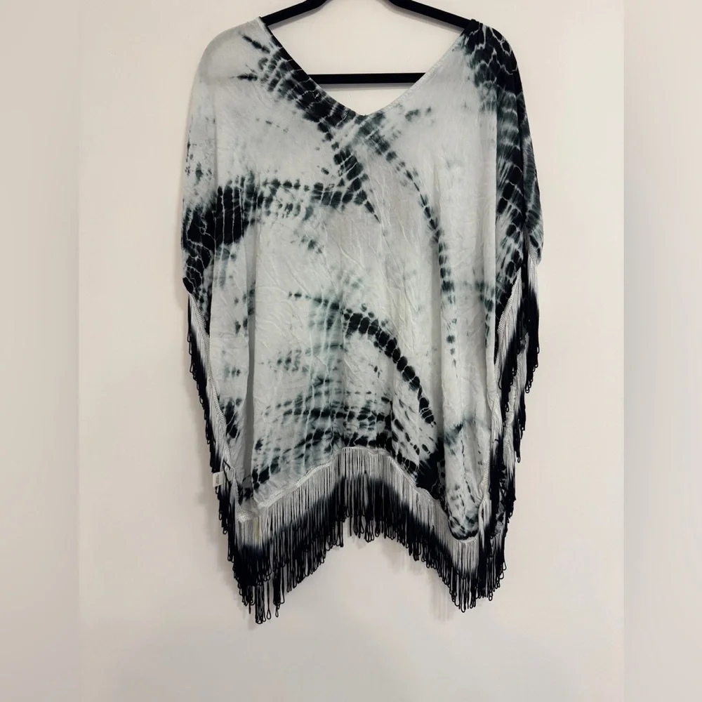 Black and White Tie-Dye Fringe cover up